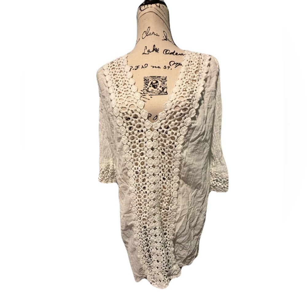 Sheer white boho sexy feminine dress or beach coverup small